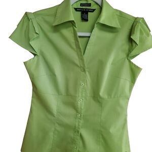 ANTILIA FEMME Green Cap Sleeve Blouse Size S